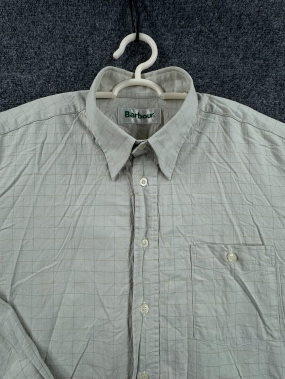 VTG Barbour France Point 16.5 Cotton Nylon Spandex Beige Shirt Button Up Mens